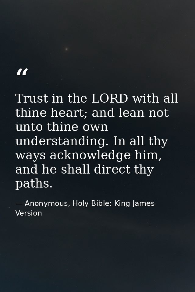 Trust in the LORD with all thine heart; and lean not unto thine own understanding. In all thy ways acknowledge him, and  — Anonymous, Holy Bible: King James Version