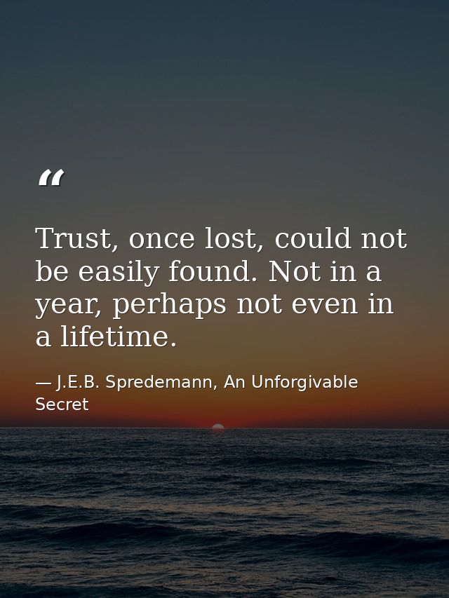 Trust, once lost, could not be easily found. Not in a year, perhaps not even in a lifetime. — J.E.B. Spredemann, An Unforgivable Secret