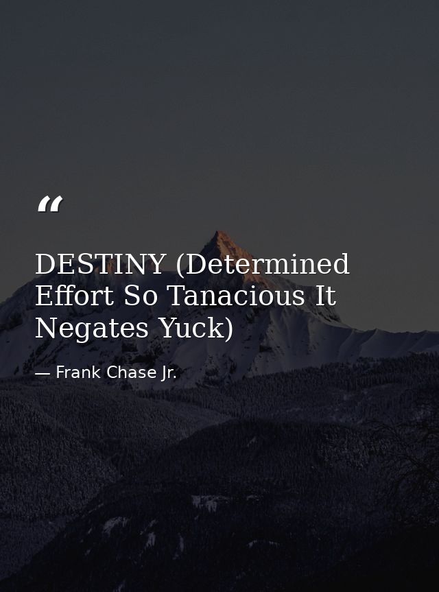 DESTINY (Determined Effort So Tanacious It Negates Yuck) — Frank Chase Jr.