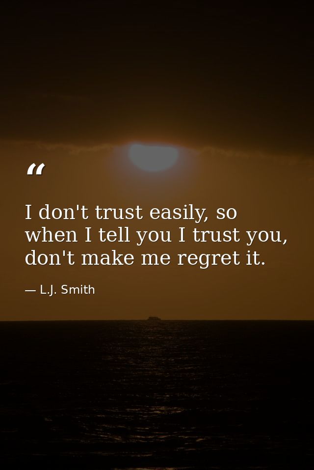 I don't trust easily, so when I tell you I trust you, don't make me regret it. — L.J. Smith