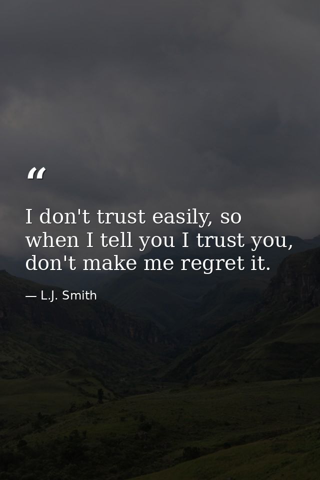 I don't trust easily, so when I tell you I trust you, don't make me regret it. — L.J. Smith