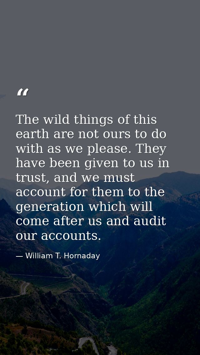 The wild things of this earth are not ours to do with as we please. They have been given to us in trust, and we must acc — William T. Hornaday