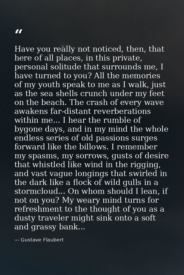 Have you really not noticed, then, that here of all places, in this private, personal solitude that surrounds me, I have — Gustave Flaubert