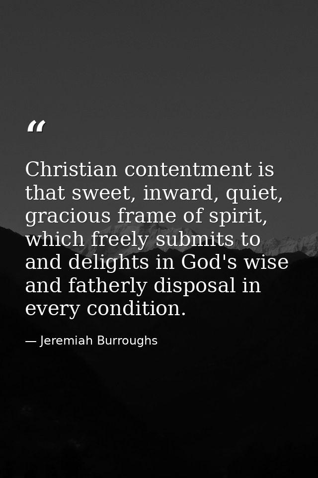 Christian contentment is that sweet, inward, quiet, gracious frame of spirit, which freely submits to and delights in Go — Jeremiah Burroughs