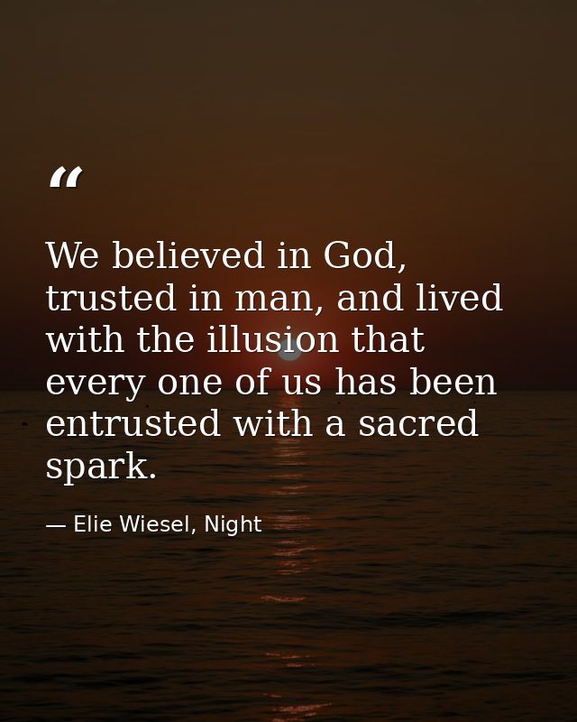 We believed in God, trusted in man, and lived with the illusion that every one of us has been entrusted with a sacred sp — Elie Wiesel, Night