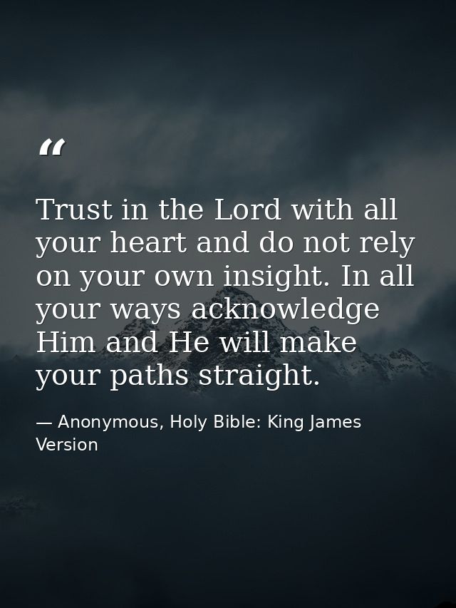Trust in the Lord with all your heart and do not rely on your own insight. In all your ways acknowledge Him and He will  — Anonymous, Holy Bible: King James Version