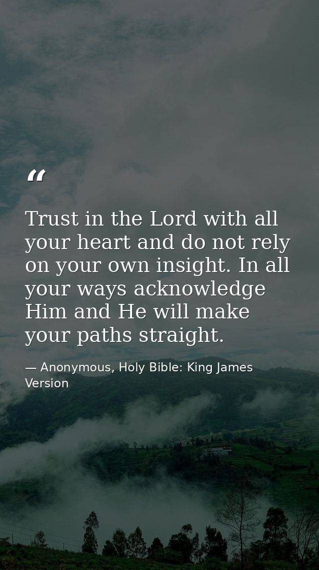 Trust in the Lord with all your heart and do not rely on your own insight. In all your ways acknowledge Him and He will  — Anonymous, Holy Bible: King James Version
