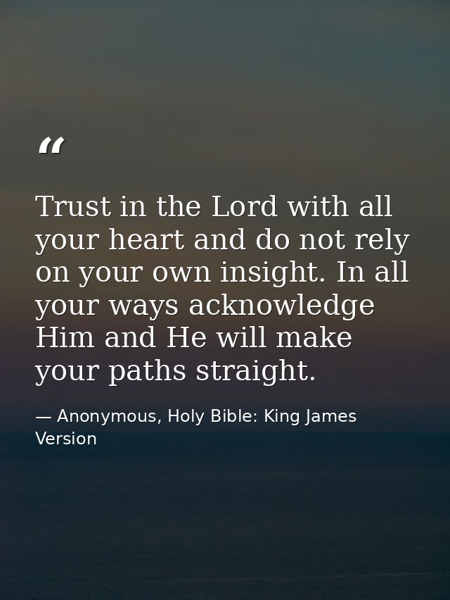 Trust in the Lord with all your heart and do not rely on your own insight. In all your ways acknowledge Him and He will  — Anonymous, Holy Bible: King James Version
