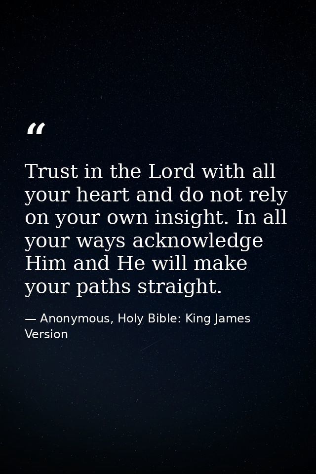 Trust in the Lord with all your heart and do not rely on your own insight. In all your ways acknowledge Him and He will  — Anonymous, Holy Bible: King James Version