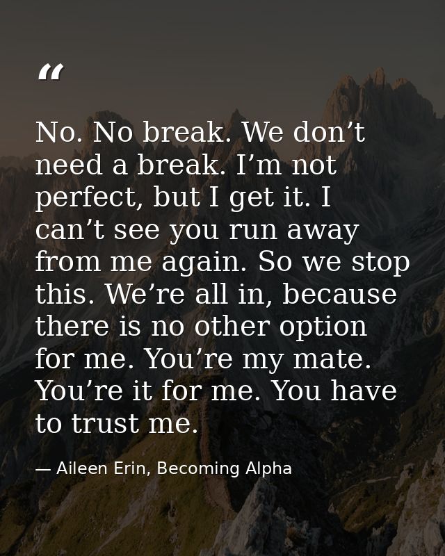 No. No break. We don’t need a break. I’m not perfect, but I get it. I can’t see you run away from me again. So we stop t — Aileen Erin, Becoming Alpha