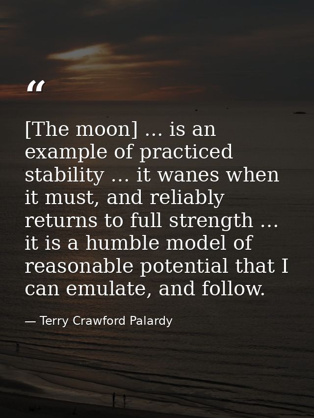 [The moon] ... is an example of practiced stability … it wanes when it must, and reliably returns to full strength … it  — Terry Crawford Palardy