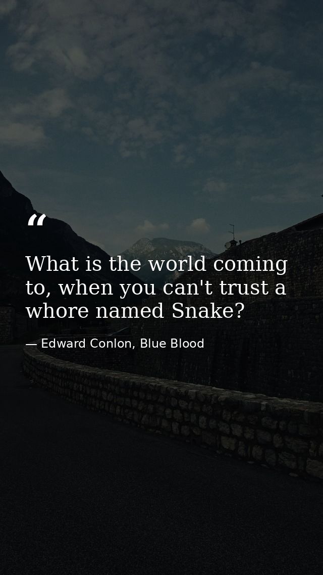 What is the world coming to, when you can't trust a whore named Snake? — Edward Conlon, Blue Blood