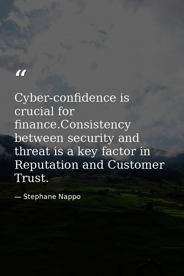 Cyber-confidence is crucial for finance.Consistency between security and threat is a key factor in Reputation and Custom — Stephane Nappo