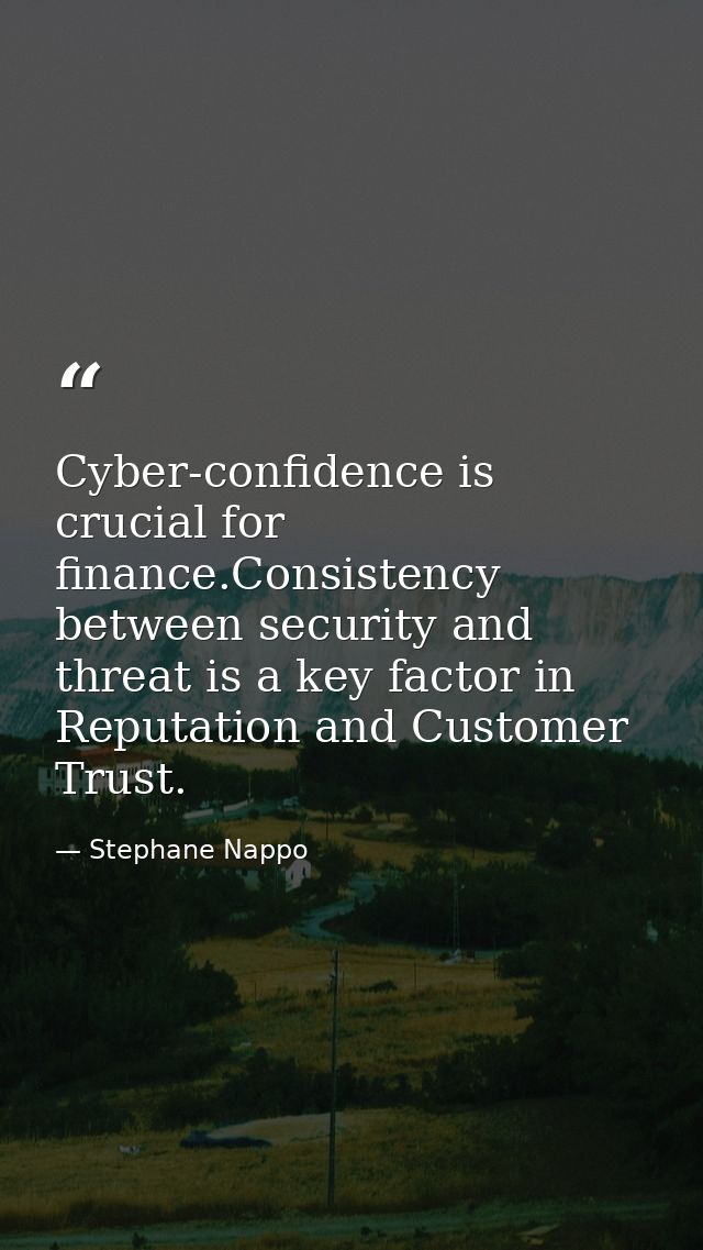 Cyber-confidence is crucial for finance.Consistency between security and threat is a key factor in Reputation and Custom — Stephane Nappo