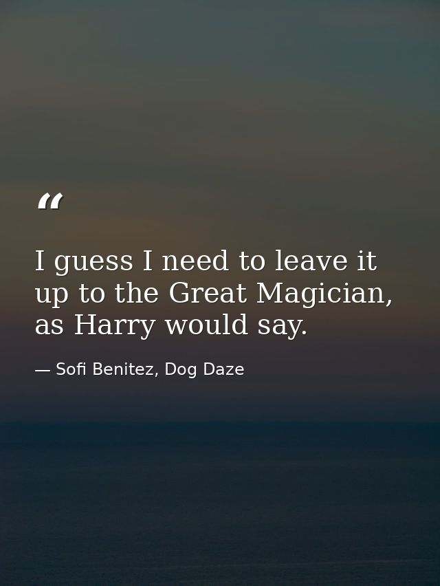 I guess I need to leave it up to the Great Magician, as Harry would say. — Sofi Benitez, Dog Daze