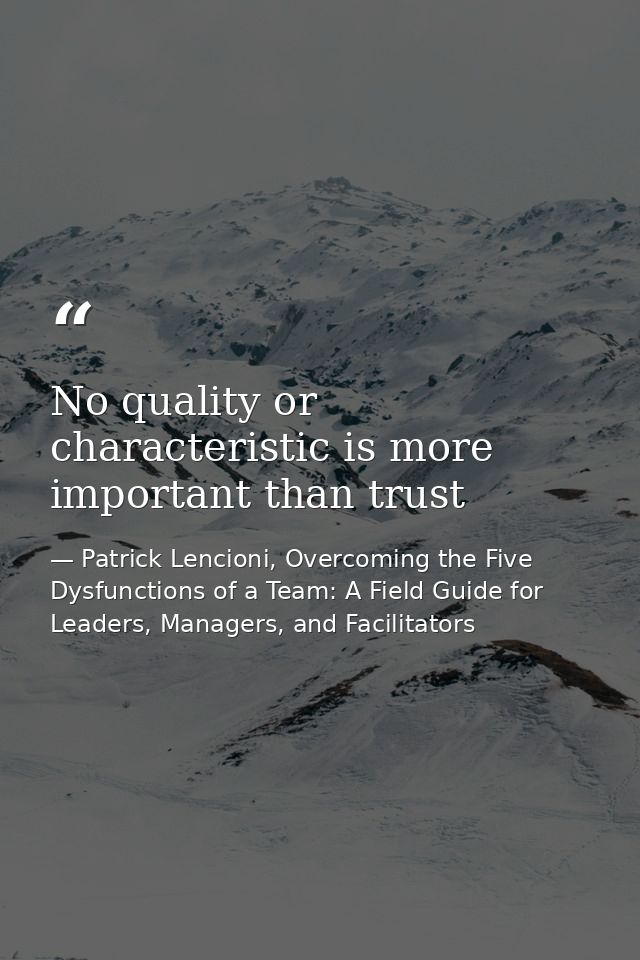 No quality or characteristic is more important than trust — Patrick Lencioni, Overcoming the Five Dysfunctions of a Team: A Field Guide for Leaders, Managers, and Facilitators