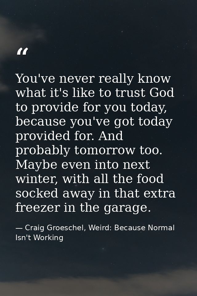 You've never really know what it's like to trust God to provide for you today, because you've got today provided for. An — Craig Groeschel, Weird: Because Normal Isn't Working
