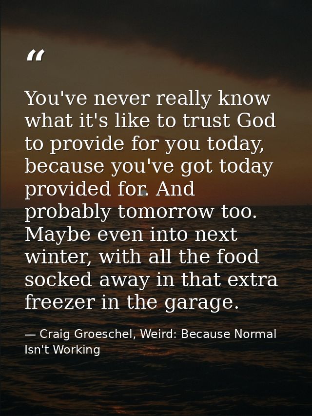 You've never really know what it's like to trust God to provide for you today, because you've got today provided for. An — Craig Groeschel, Weird: Because Normal Isn't Working
