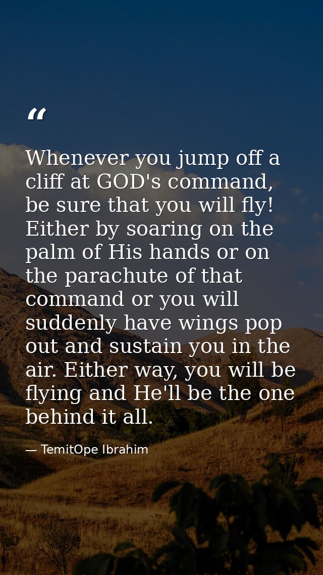 Whenever you jump off a cliff at GOD's command, be sure that you will fly! Either by soaring on the palm of His hands or — TemitOpe Ibrahim