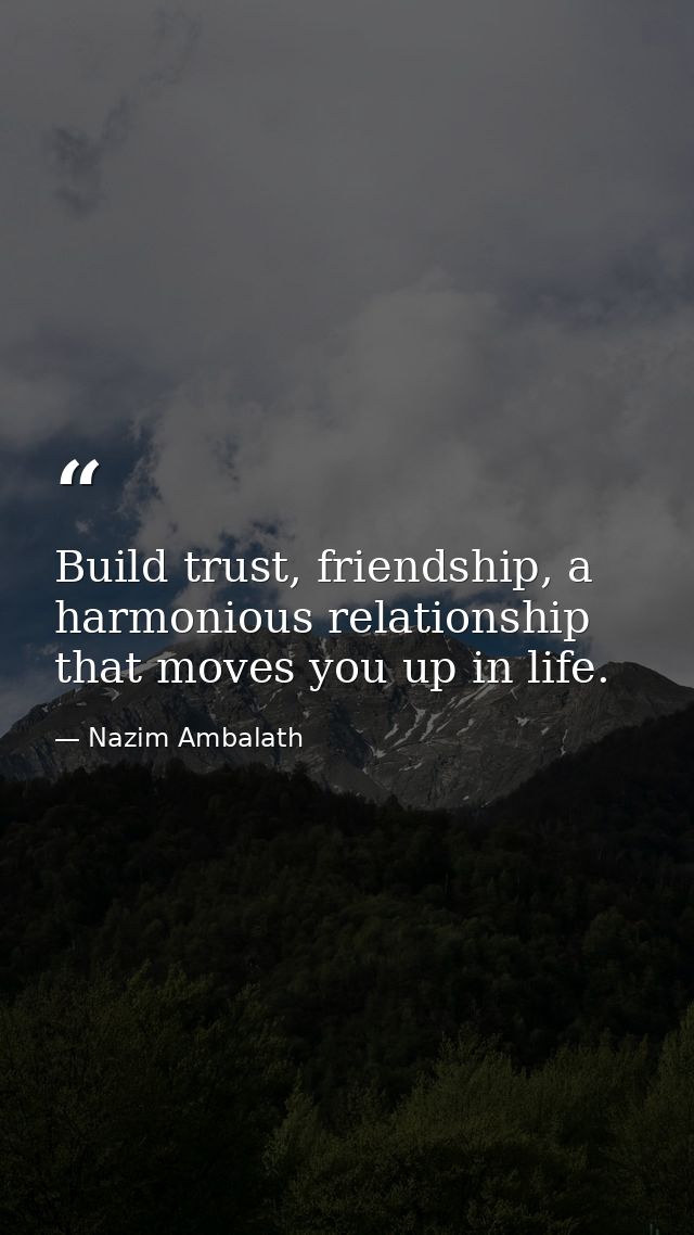 Build trust, friendship, a harmonious relationship that moves you up in life. — Nazim Ambalath