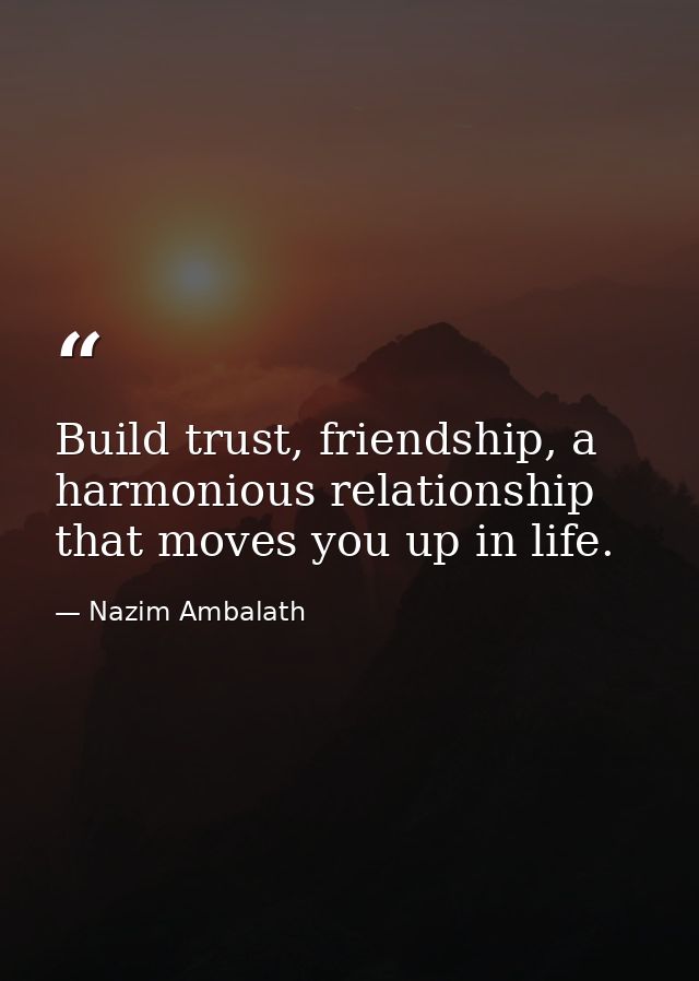 Build trust, friendship, a harmonious relationship that moves you up in life. — Nazim Ambalath