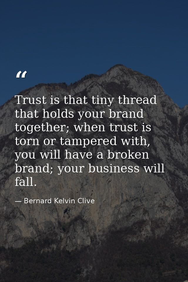 Trust is that tiny thread that holds your brand together; when trust is torn or tampered with, you will have a broken br — Bernard Kelvin Clive