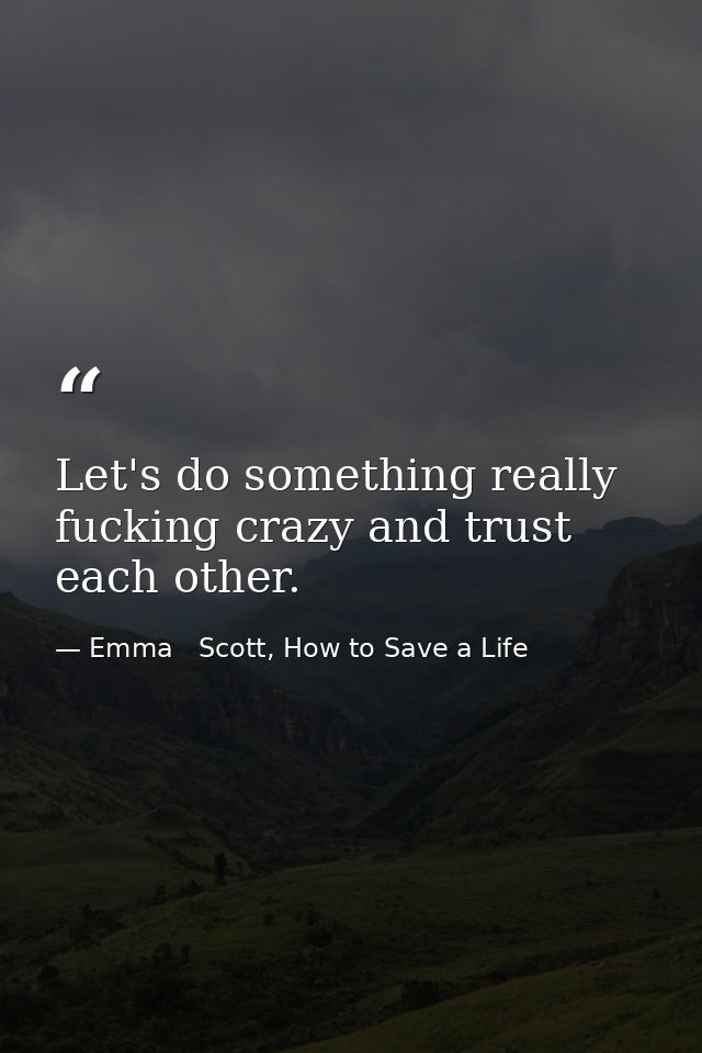 Let's do something really fucking crazy and trust each other. — Emma   Scott, How to Save a Life