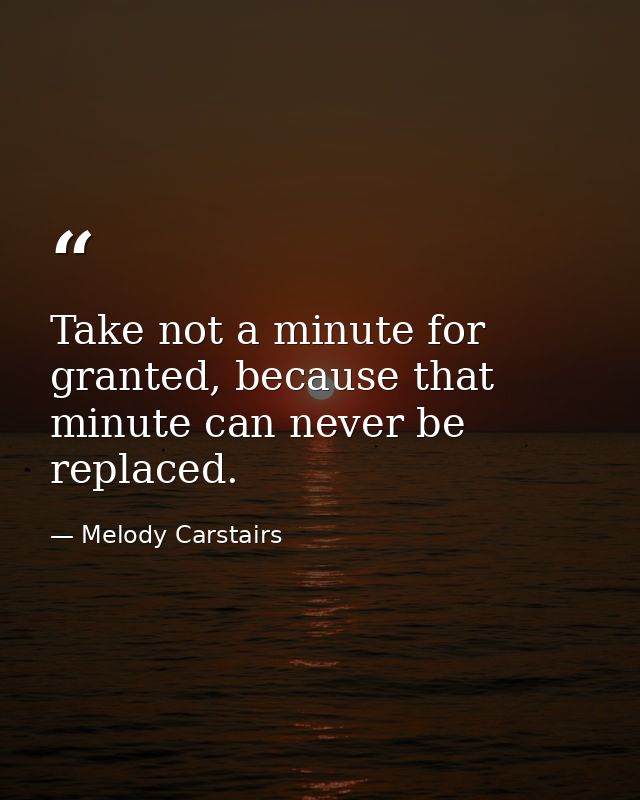 Take not a minute for granted, because that minute can never be replaced. — Melody Carstairs