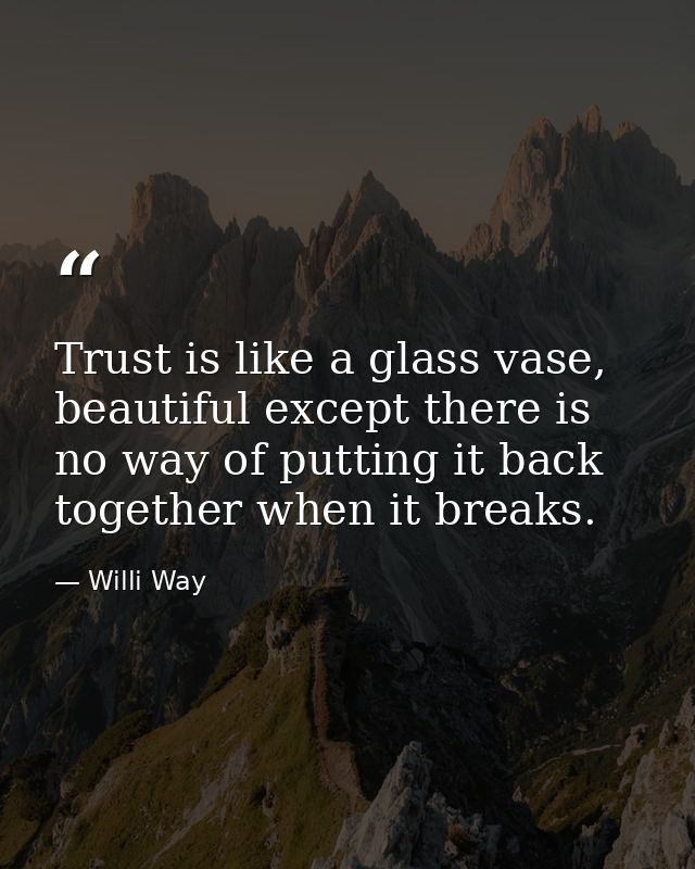 Trust is like a glass vase, beautiful except there is no way of putting it back together when it breaks. — Willi Way