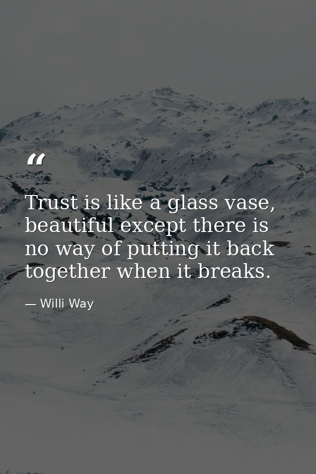 Trust is like a glass vase, beautiful except there is no way of putting it back together when it breaks. — Willi Way