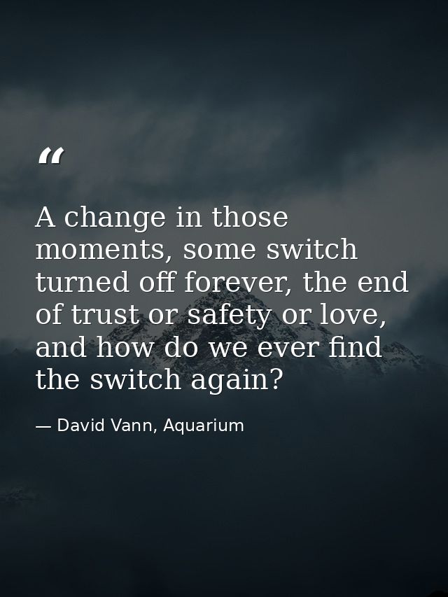 A change in those moments, some switch turned off forever, the end of trust or safety or love, and how do we ever find t — David Vann, Aquarium