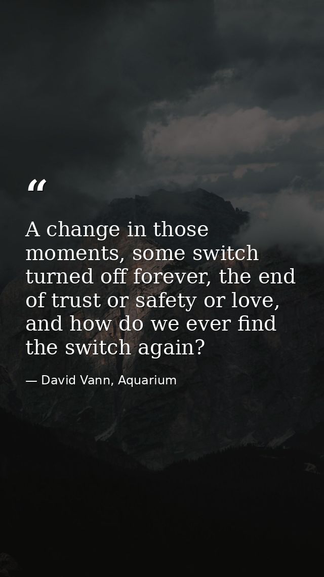 A change in those moments, some switch turned off forever, the end of trust or safety or love, and how do we ever find t — David Vann, Aquarium