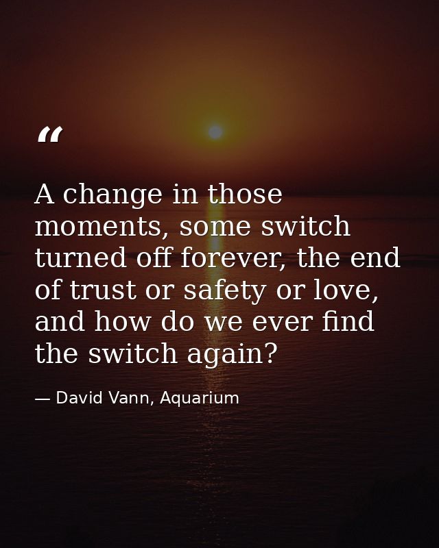 A change in those moments, some switch turned off forever, the end of trust or safety or love, and how do we ever find t — David Vann, Aquarium