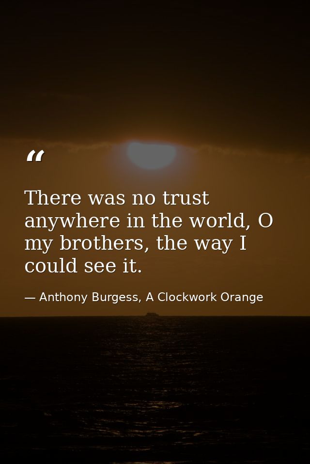 There was no trust anywhere in the world, O my brothers, the way I could see it. — Anthony Burgess, A Clockwork Orange