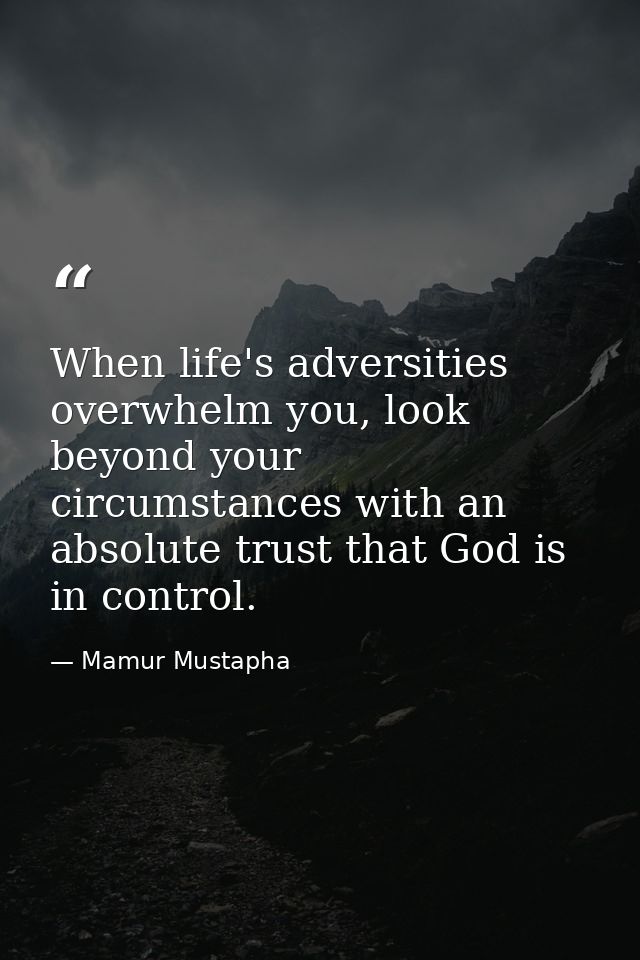 When life's adversities overwhelm you, look beyond your circumstances with an absolute trust that God is in control. — Mamur Mustapha