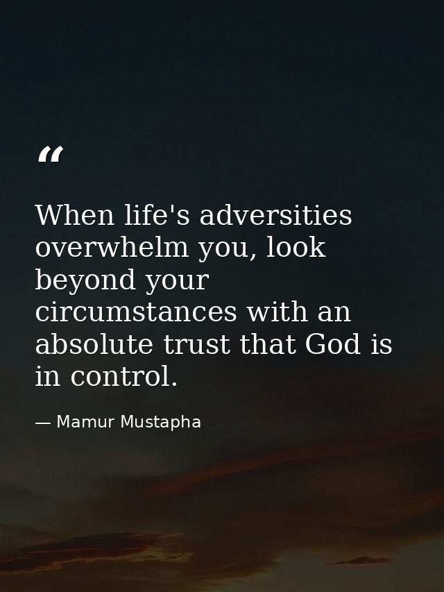 When life's adversities overwhelm you, look beyond your circumstances with an absolute trust that God is in control. — Mamur Mustapha