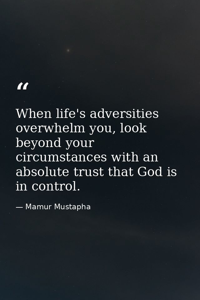 When life's adversities overwhelm you, look beyond your circumstances with an absolute trust that God is in control. — Mamur Mustapha