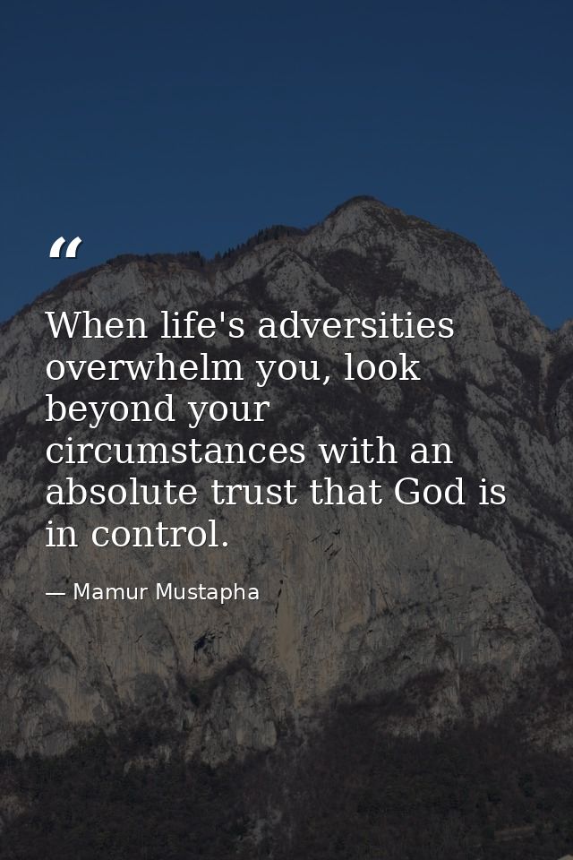 When life's adversities overwhelm you, look beyond your circumstances with an absolute trust that God is in control. — Mamur Mustapha