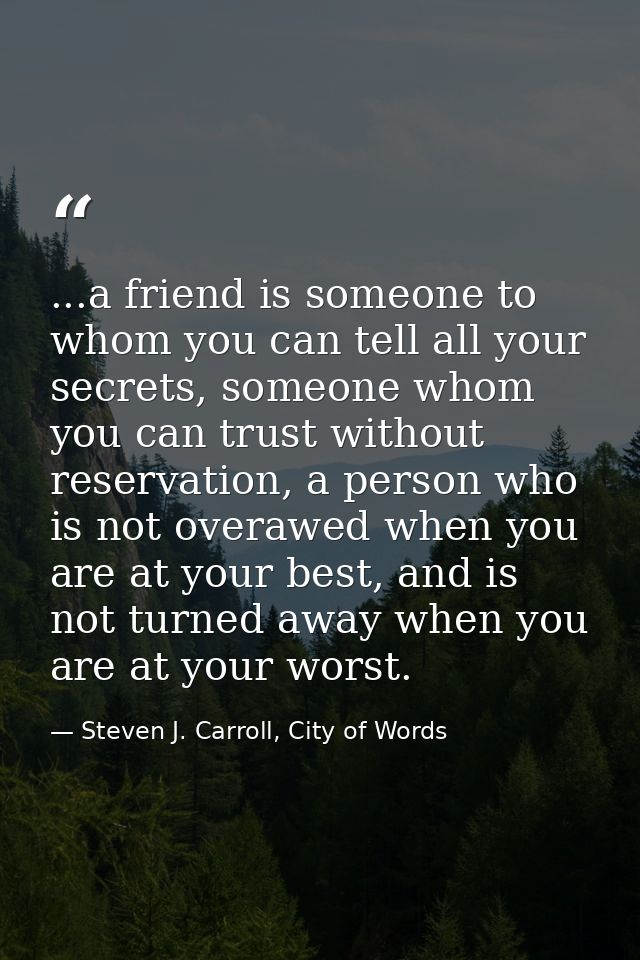 ...a friend is someone to whom you can tell all your secrets, someone whom you can trust without reservation, a person w — Steven J. Carroll, City of Words