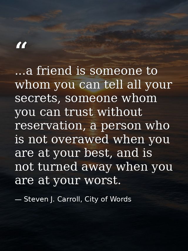 ...a friend is someone to whom you can tell all your secrets, someone whom you can trust without reservation, a person w — Steven J. Carroll, City of Words