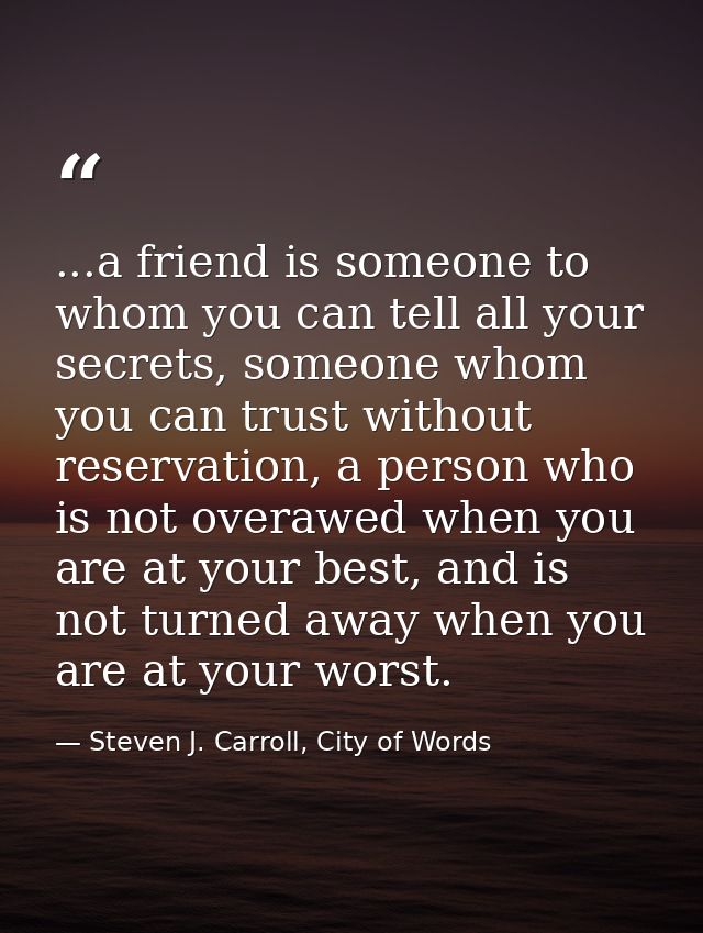 ...a friend is someone to whom you can tell all your secrets, someone whom you can trust without reservation, a person w — Steven J. Carroll, City of Words