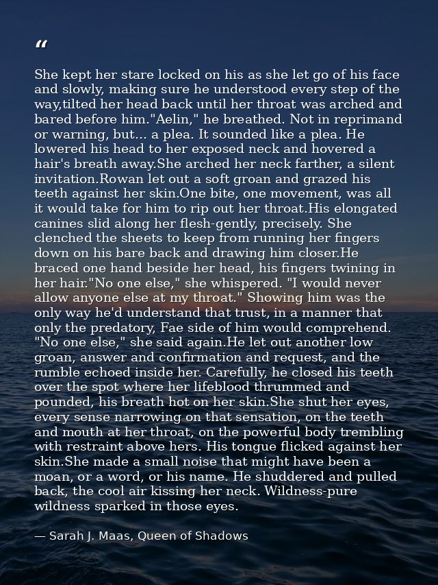 She kept her stare locked on his as she let go of his face and slowly, making sure he understood every step of the way,t — Sarah J. Maas, Queen of Shadows
