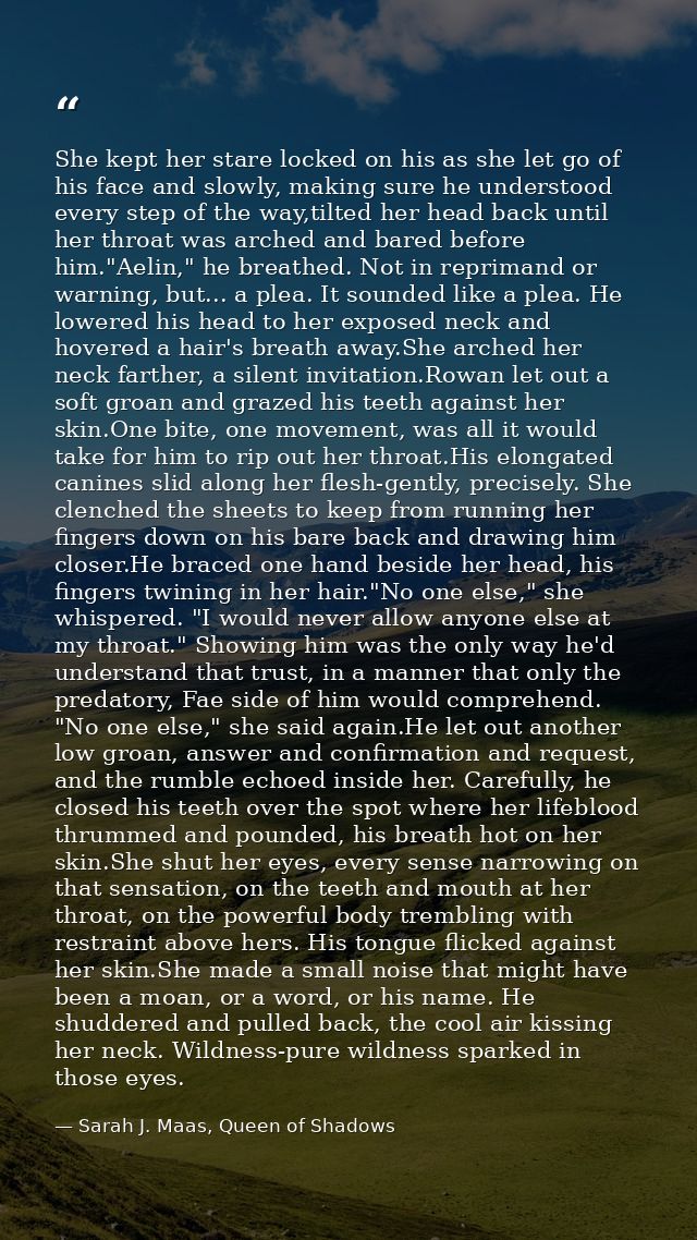 She kept her stare locked on his as she let go of his face and slowly, making sure he understood every step of the way,t — Sarah J. Maas, Queen of Shadows