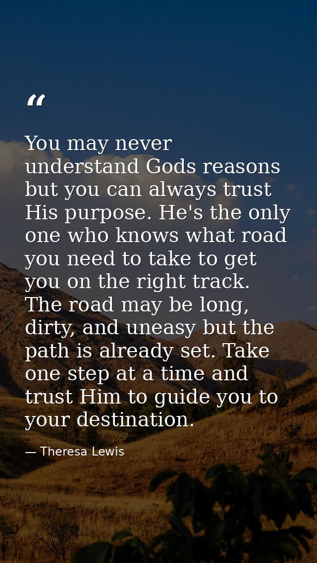 You may never understand Gods reasons but you can always trust His purpose. He's the only one who knows what road you ne — Theresa Lewis