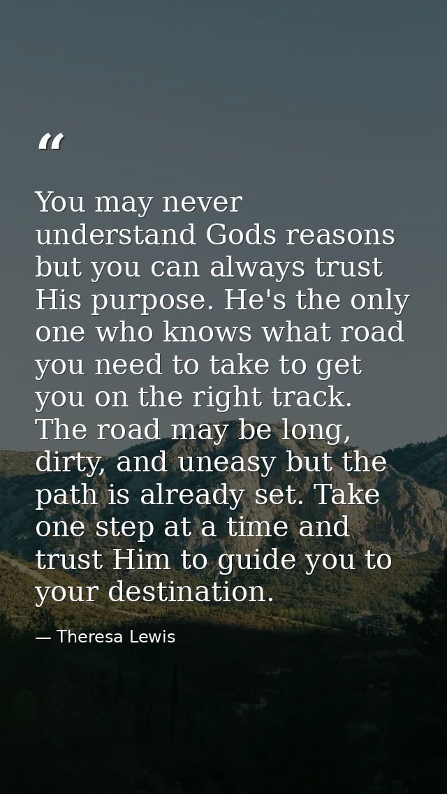You may never understand Gods reasons but you can always trust His purpose. He's the only one who knows what road you ne — Theresa Lewis