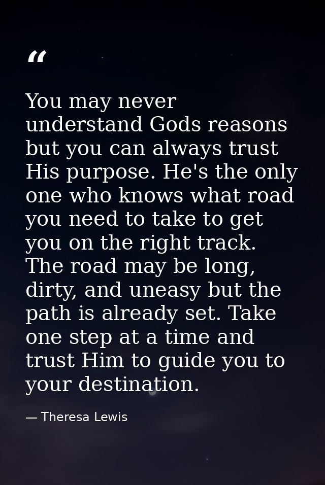 You may never understand Gods reasons but you can always trust His purpose. He's the only one who knows what road you ne — Theresa Lewis
