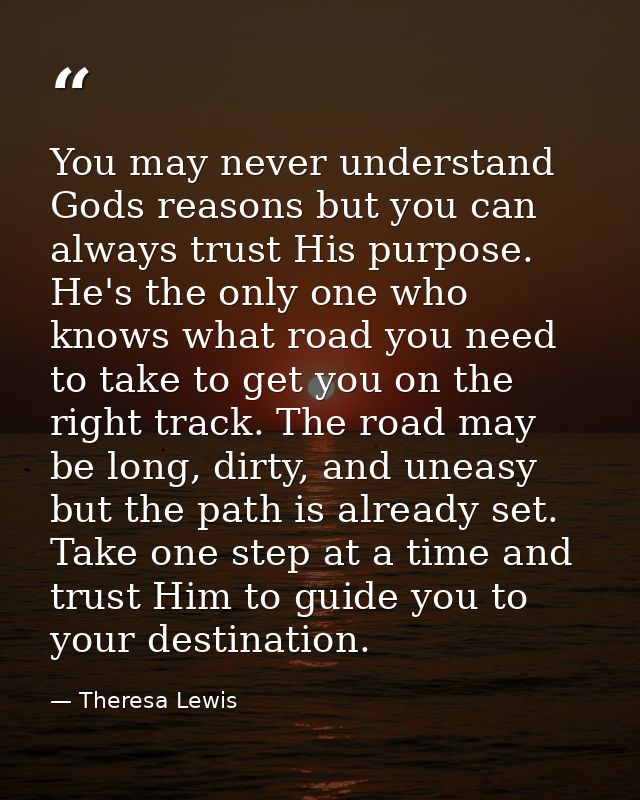 You may never understand Gods reasons but you can always trust His purpose. He's the only one who knows what road you ne — Theresa Lewis