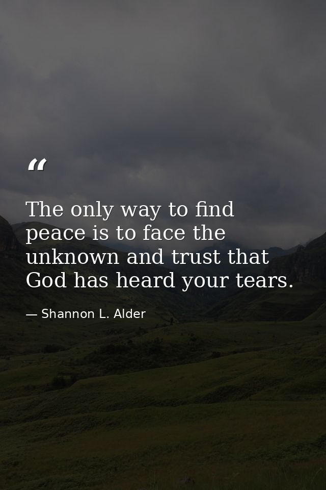 The only way to find peace is to face the unknown and trust that God has heard your tears. — Shannon L. Alder
