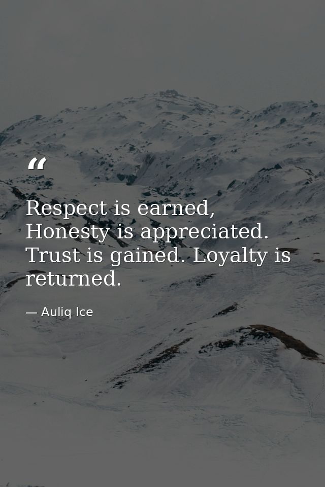 Respect is earned, Honesty is appreciated. Trust is gained. Loyalty is returned. — Auliq Ice