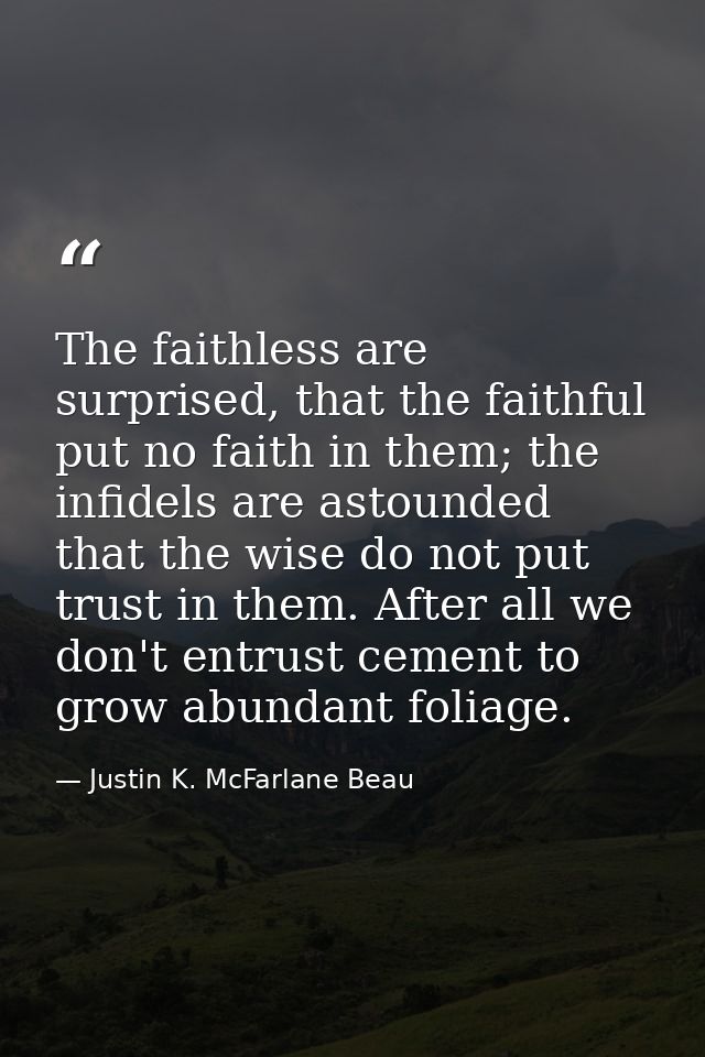 The faithless are surprised, that the faithful put no faith in them; the infidels are astounded that the wise do not put — Justin K. McFarlane Beau